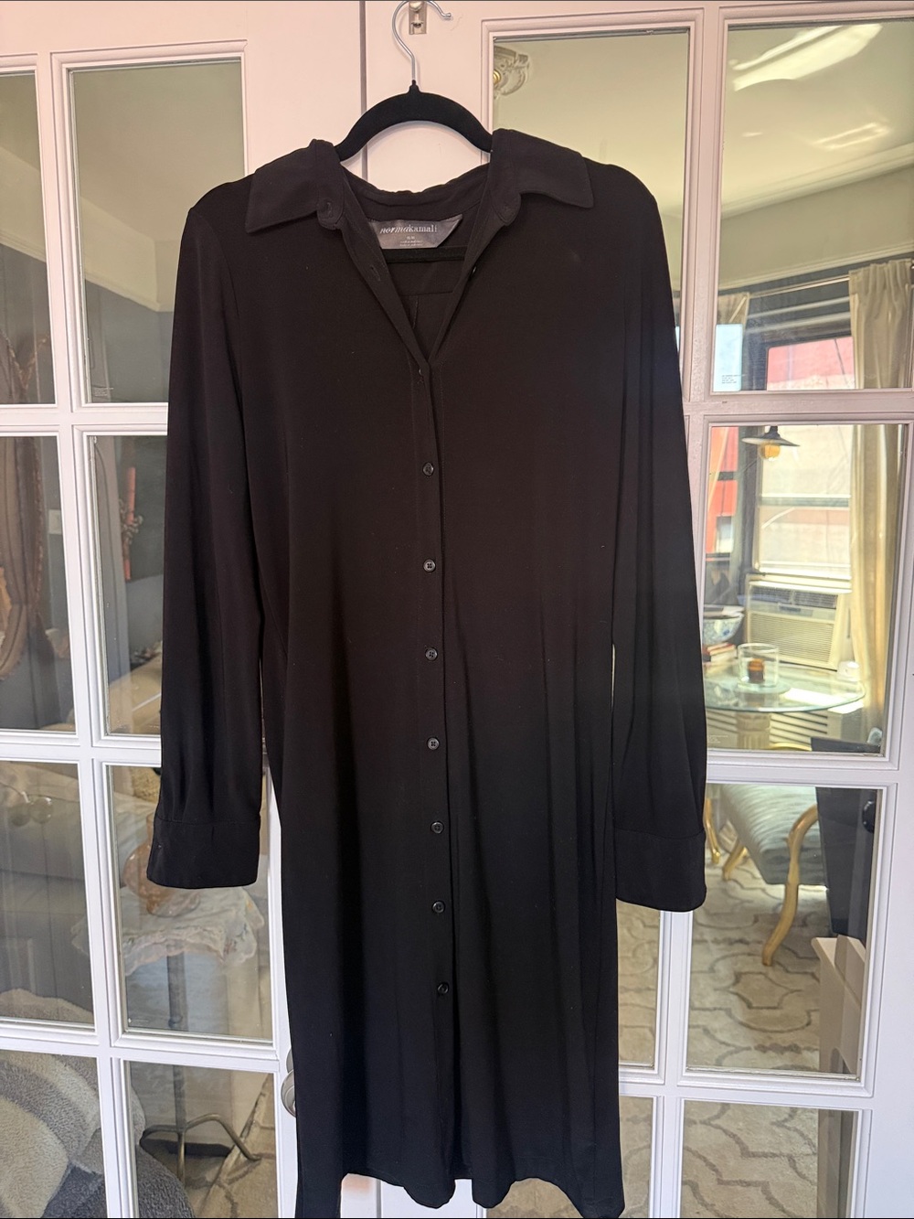 Norma Kamali Black Long-Sleeve Button-Front Dress